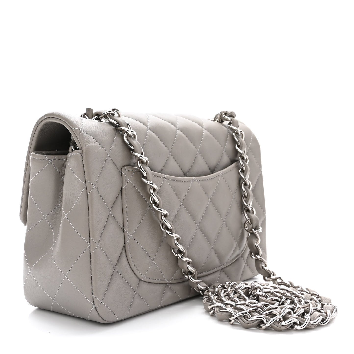 Lambskin Quilted Mini Rectangular Flap Grey