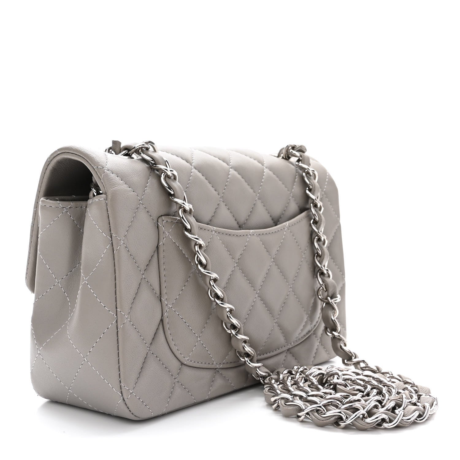 Chanel Lambskin Quilted Mini Rectangular Flap Grey 3 of 13