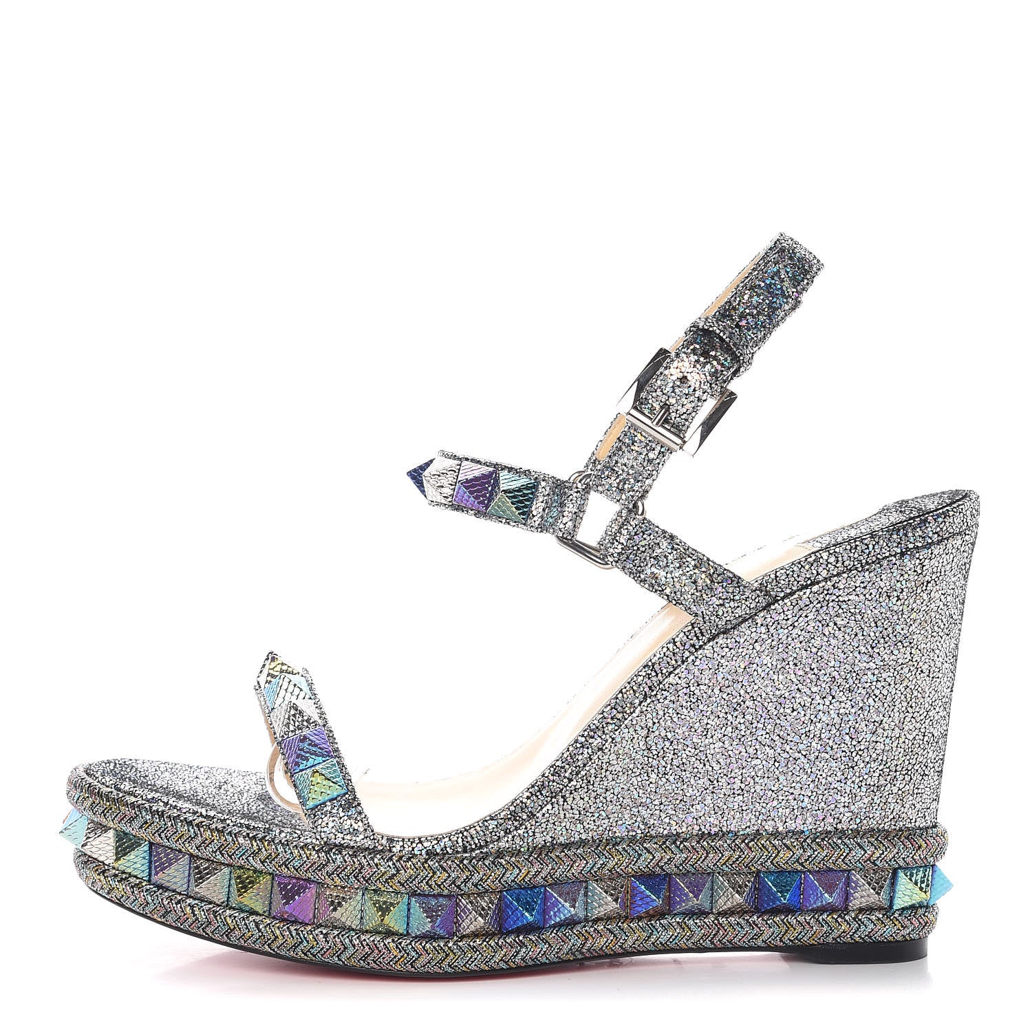 Christian Louboutin Nappa Mica Pyraclou 110 Wedge Sandals 40 Silver 1 of 10