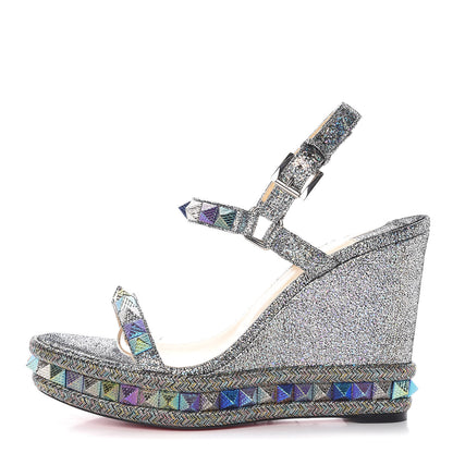 Christian Louboutin Nappa Mica Pyraclou 110 Wedge Sandals 40 Silver 1 of 10