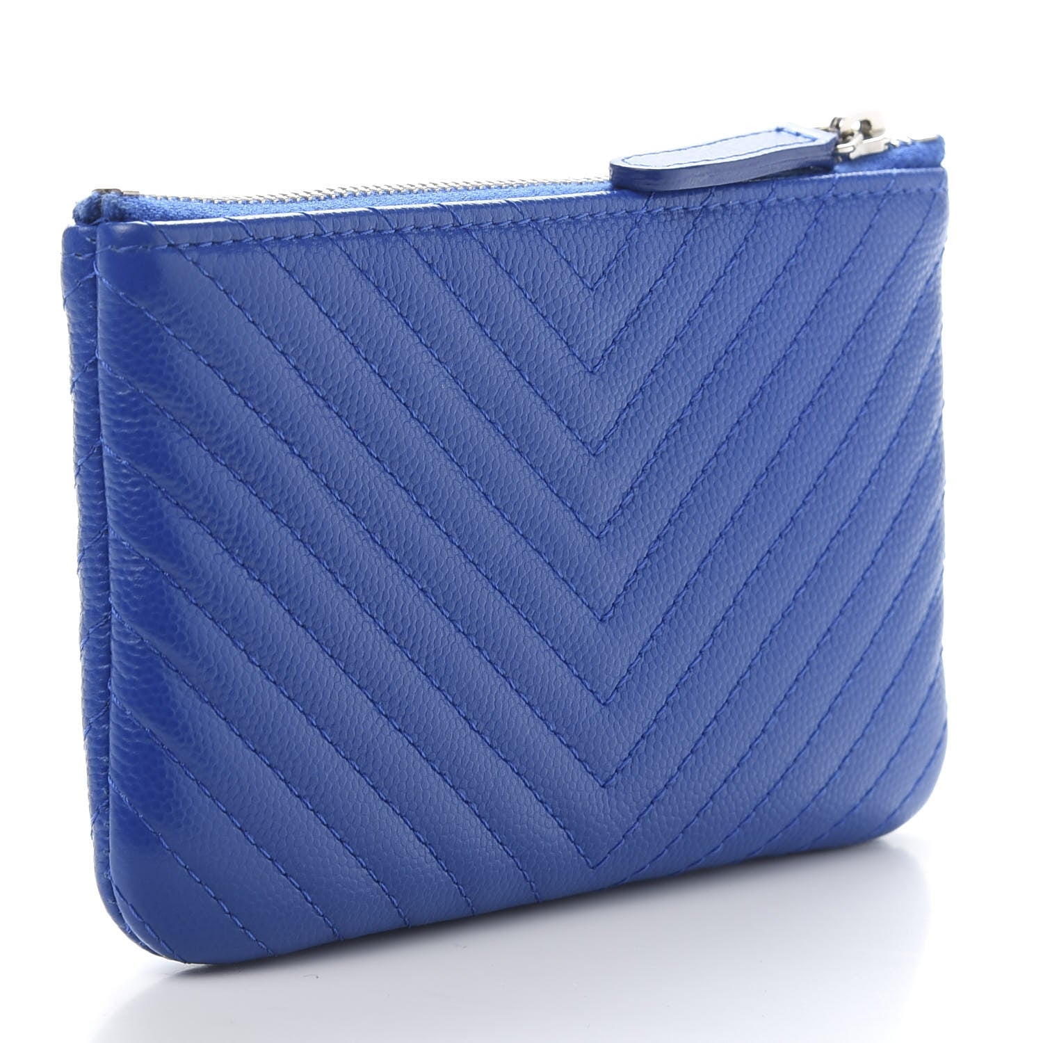 Chanel Caviar Chevron Quilted Small Cosmetic Case Blue 3 of 9