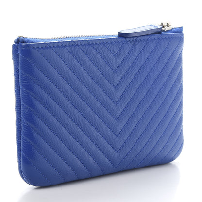 Chanel Caviar Chevron Quilted Small Cosmetic Case Blue 3 of 9