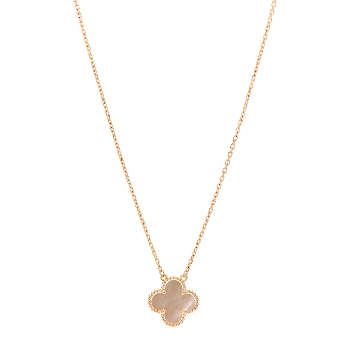 18K Yellow Gold Mother of Pearl Vintage Alhambra Pendant Necklace