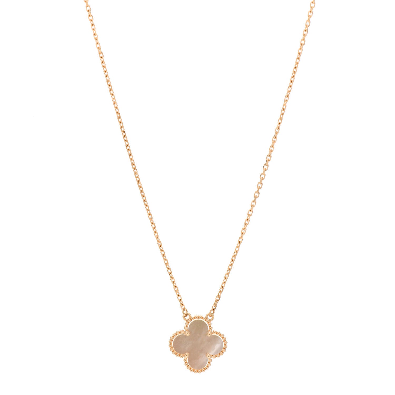Van Cleef & Arpels 18K Yellow Gold Mother of Pearl Vintage Alhambra Pendant Necklace 1 of 5