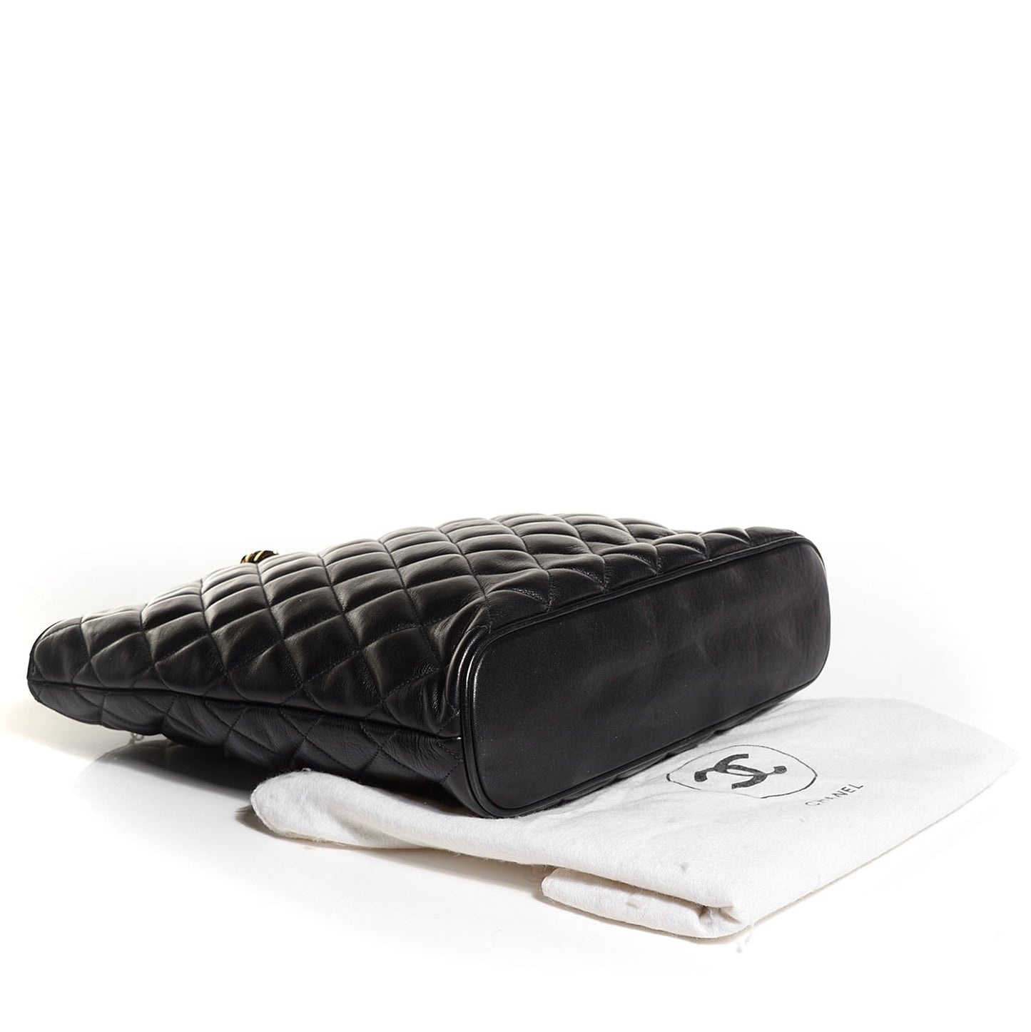 Lambskin Quilted CC Shopping Tote Black