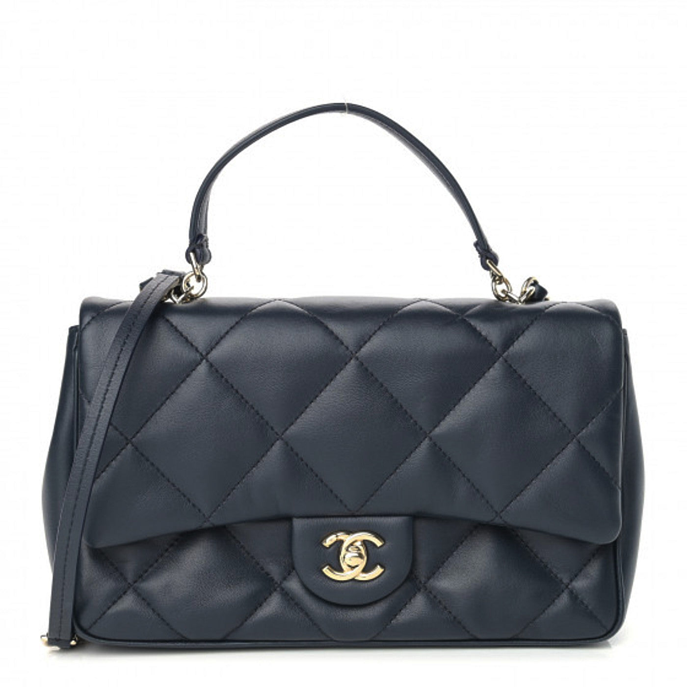 Lambskin Quilted Easy Carry Flap Navy