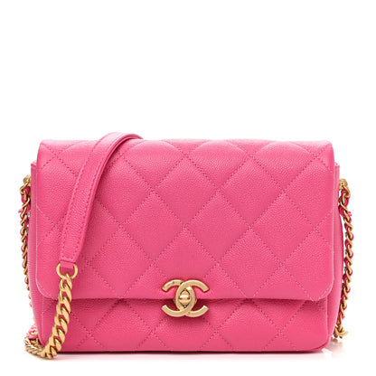 Chanel Shiny Caviar Quilted Small Chain Melody Flap Dark Pink 1 of 11