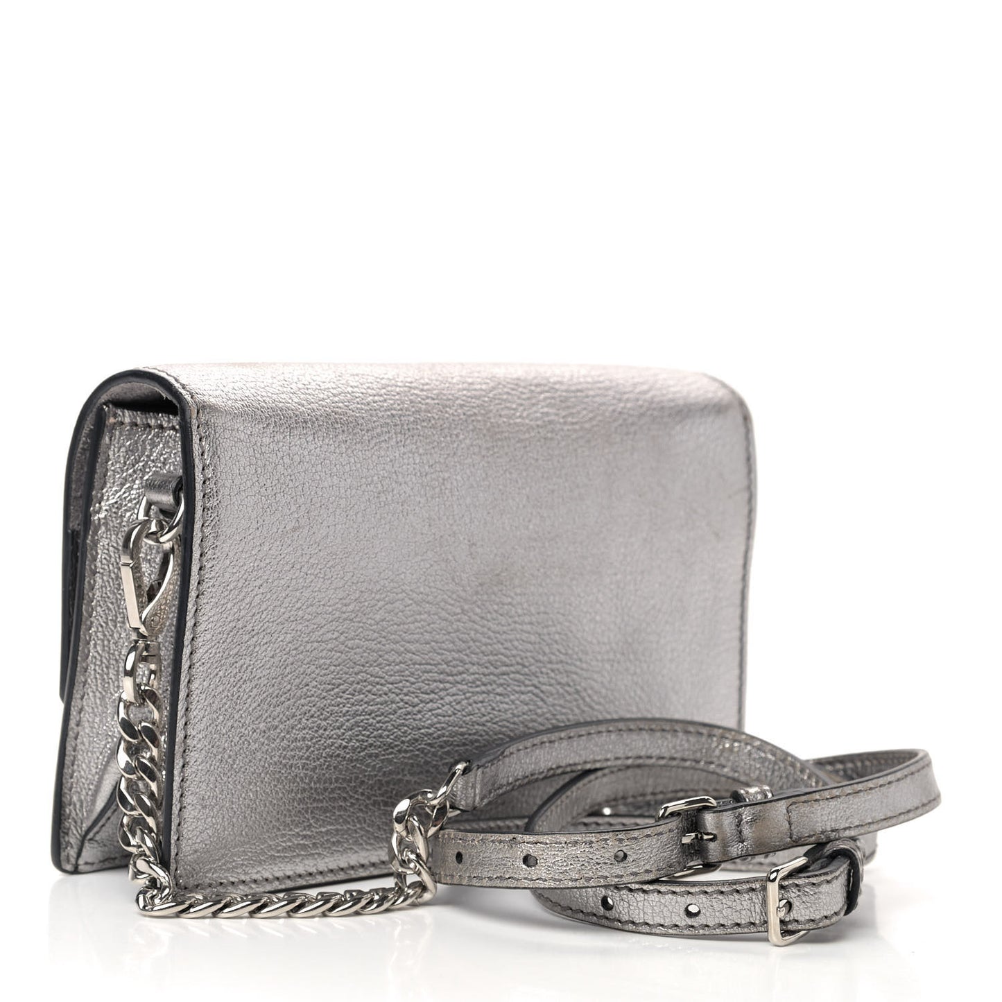 Metallic Goatskin Madras Mini Miu Logo Shoulder Bag Cromo
