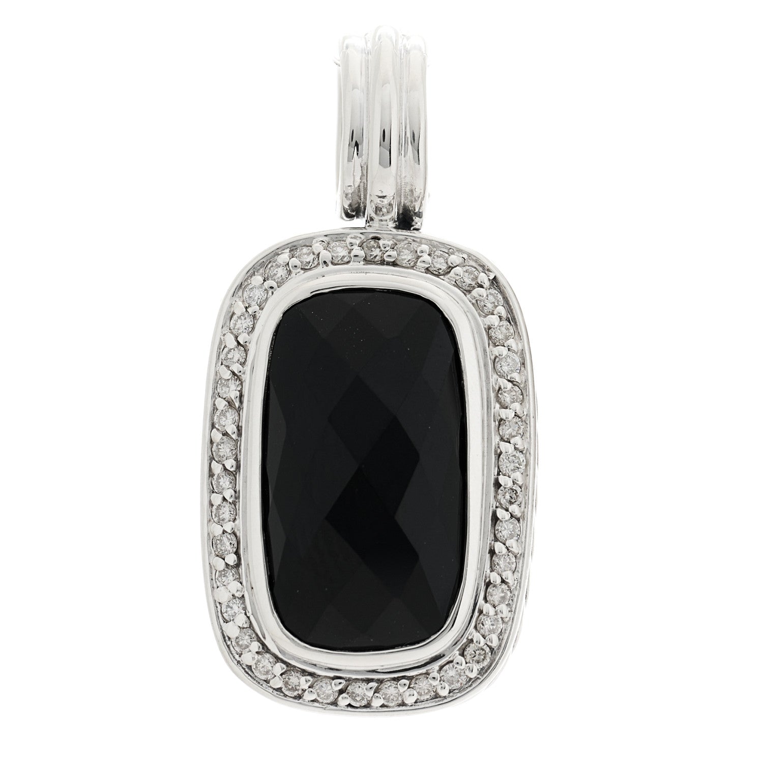 David Yurman Sterling Silver Diamond Black Onyx 18mm Albion Enhancer Pendant 1 of 4