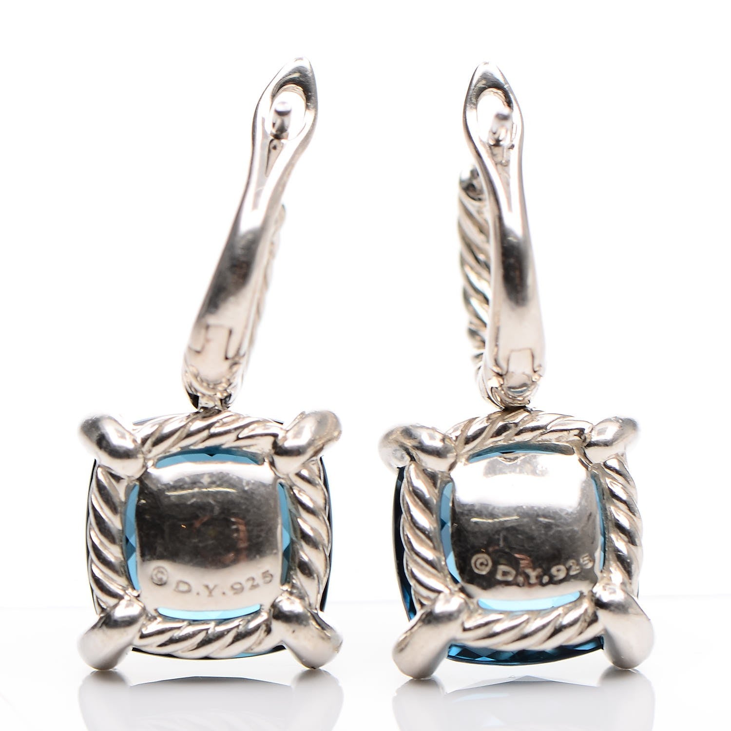 David Yurman Sterling Silver Hampton Blue Topaz Diamond Chatelaine Drop Earrings 3 of 5