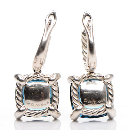 David Yurman Sterling Silver Hampton Blue Topaz Diamond Chatelaine Drop Earrings 3 of 5