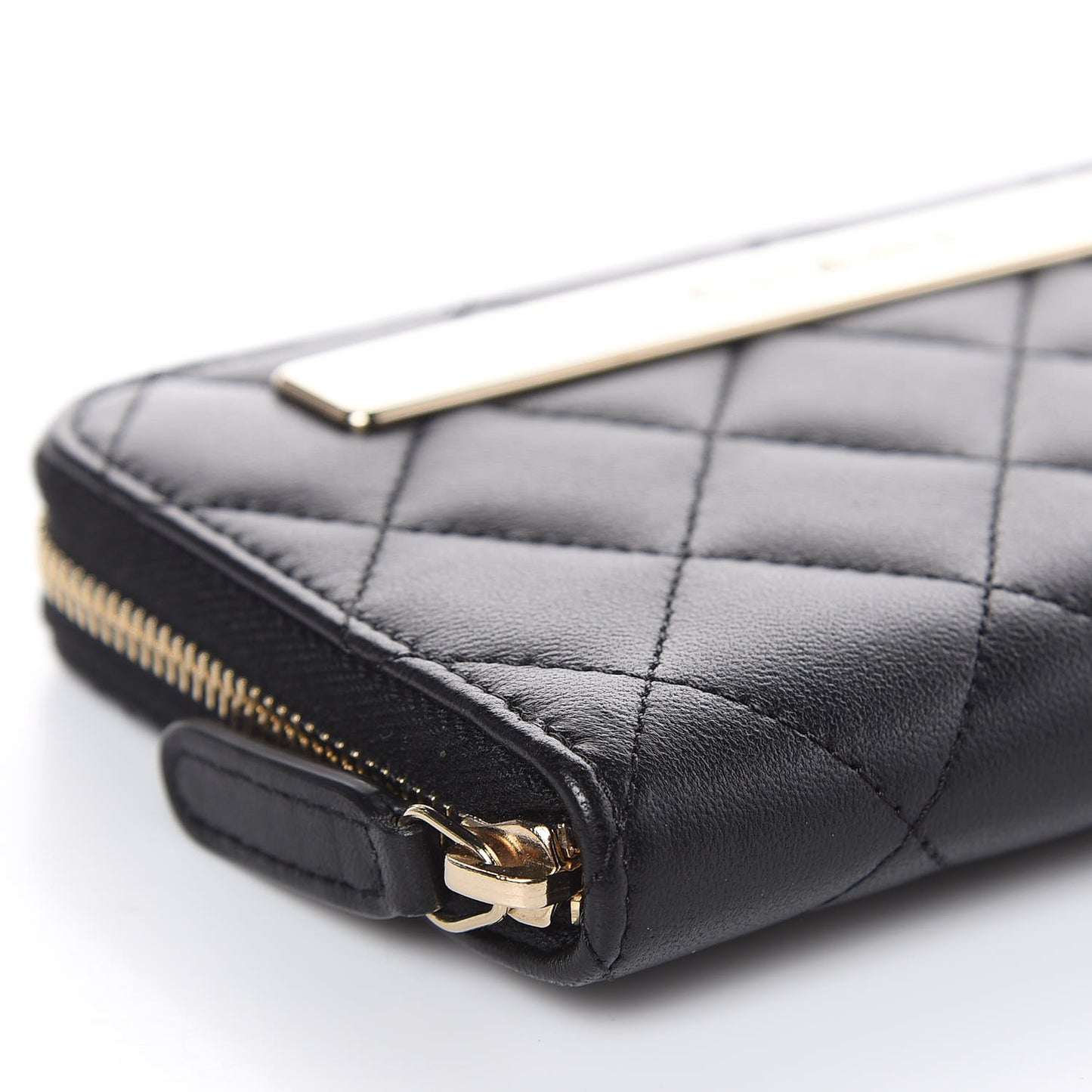 Lambskin Quilted Small Trendy CC Zip Around Wallet Black