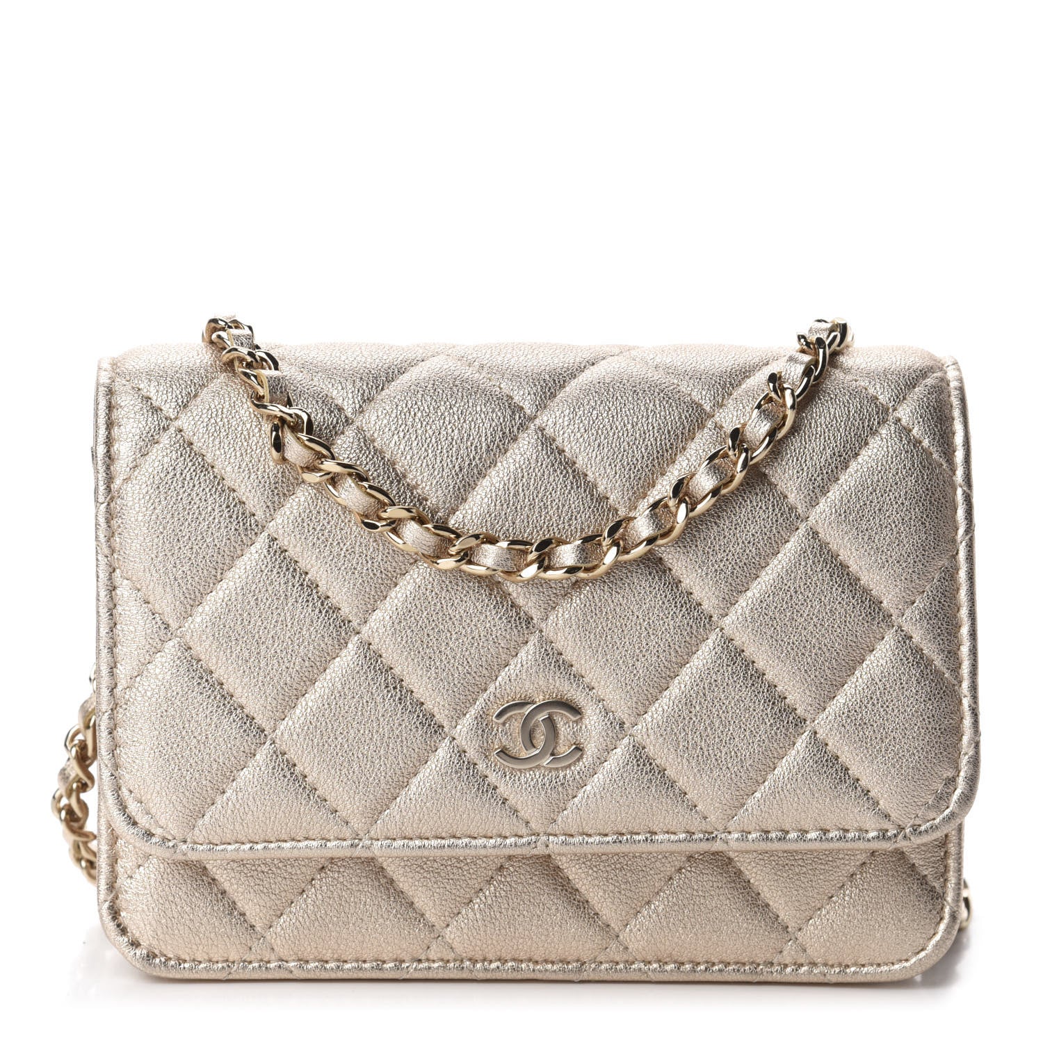 Chanel Metallic Lambskin Quilted Mini Wallet On Chain WOC Gold 1 of 10