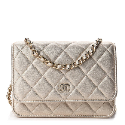Chanel Metallic Lambskin Quilted Mini Wallet On Chain WOC Gold 1 of 10