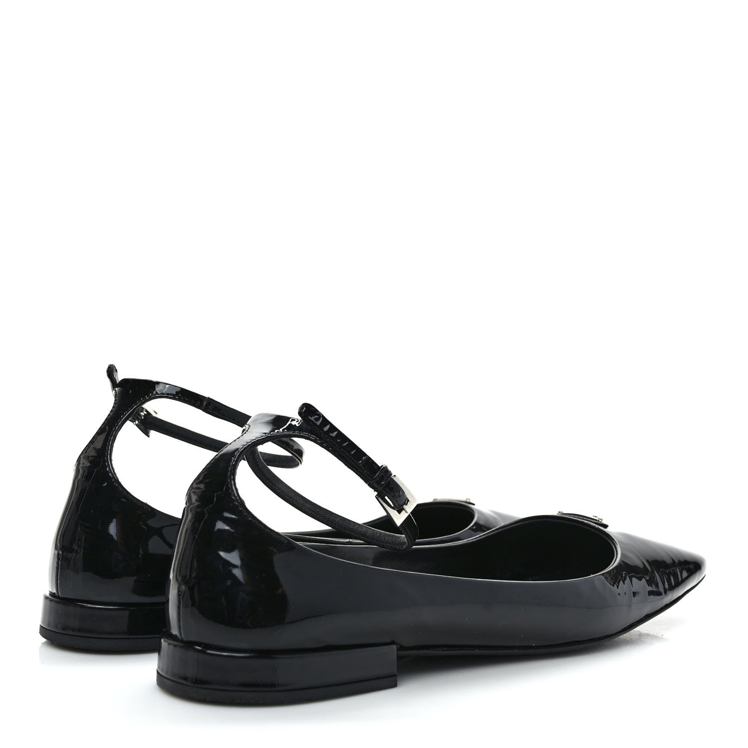 Prada Patent Calfskin Triangle Ankle Strap Ballerinas 40 Black 4 of 8