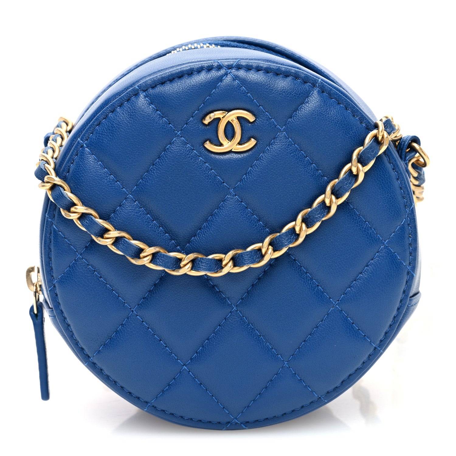 Chanel Lambskin Quilted Round Pearl Crush Clutch With Chain Blue 1 of 10