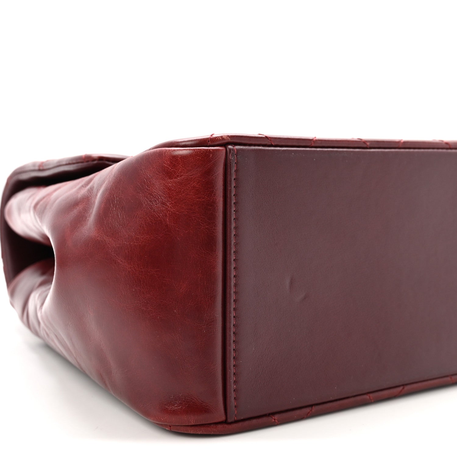 Chanel Glazed Calfskin Quilted Large Gold Bar Top Handle Flap Burgundy 9 of 10
