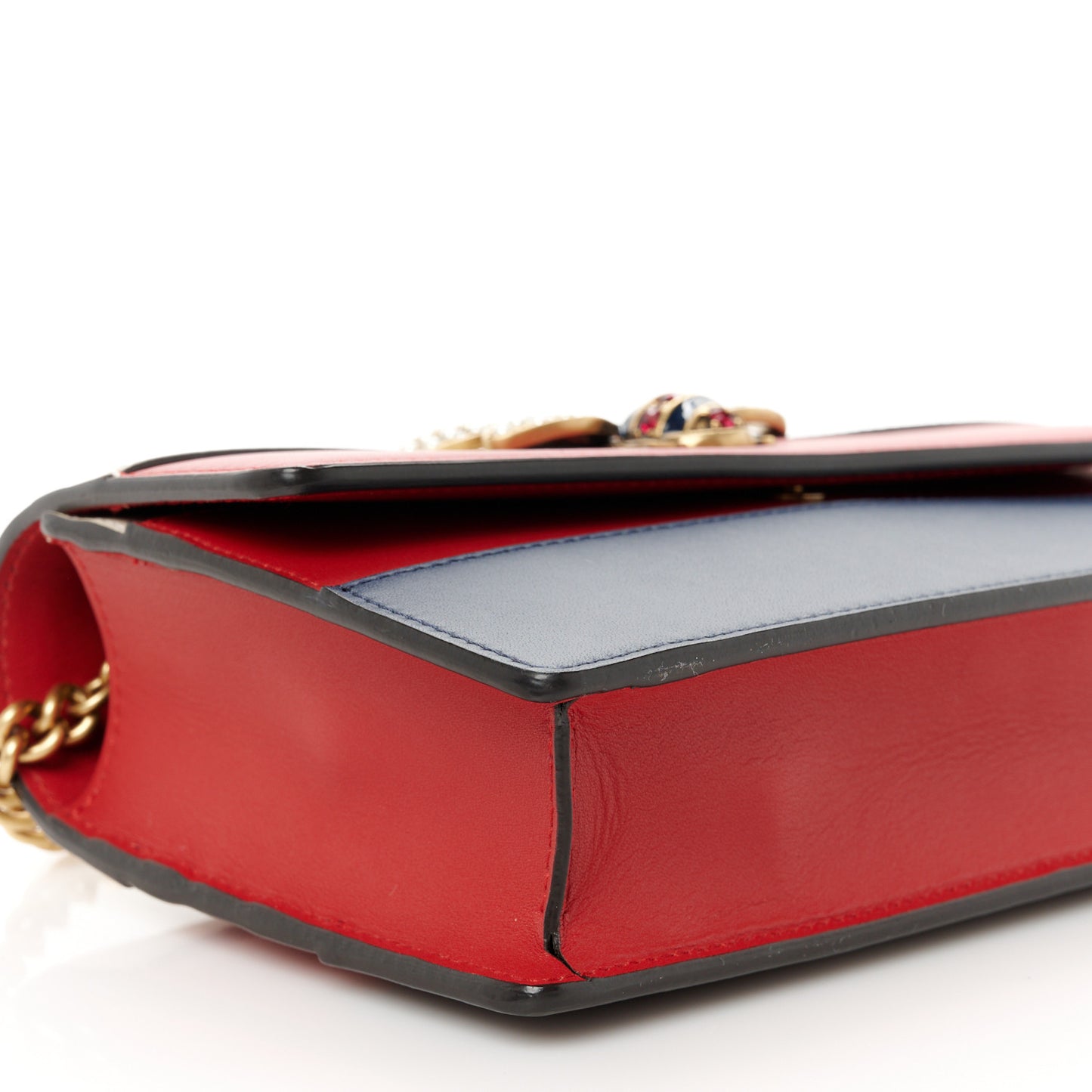 Calfskin Queen Margaret Chain Wallet Blue Agata Hibiscus Red Mystic White