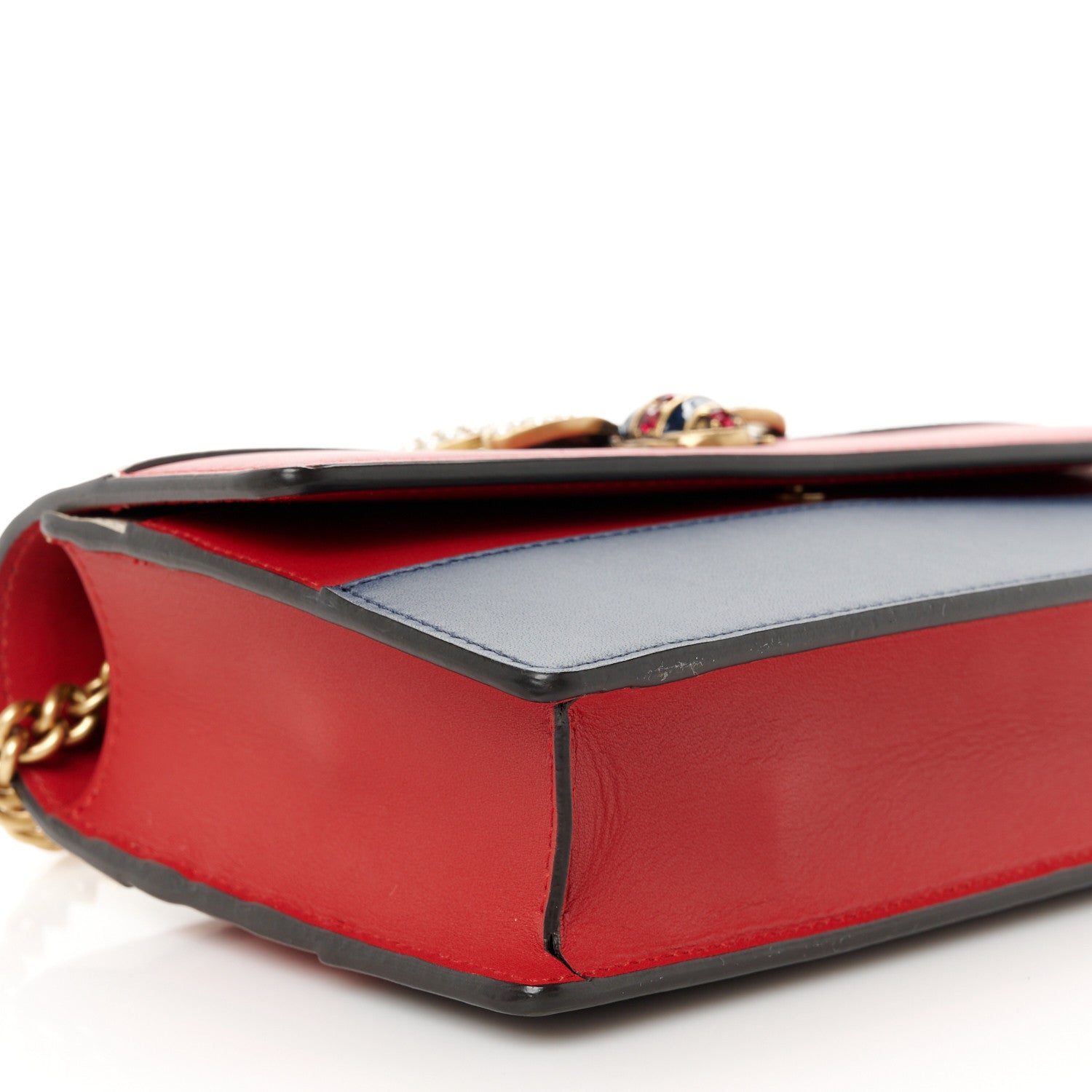 Gucci Calfskin Queen Margaret Chain Wallet Blue Agata Hibiscus Red Mystic White 8 of 9