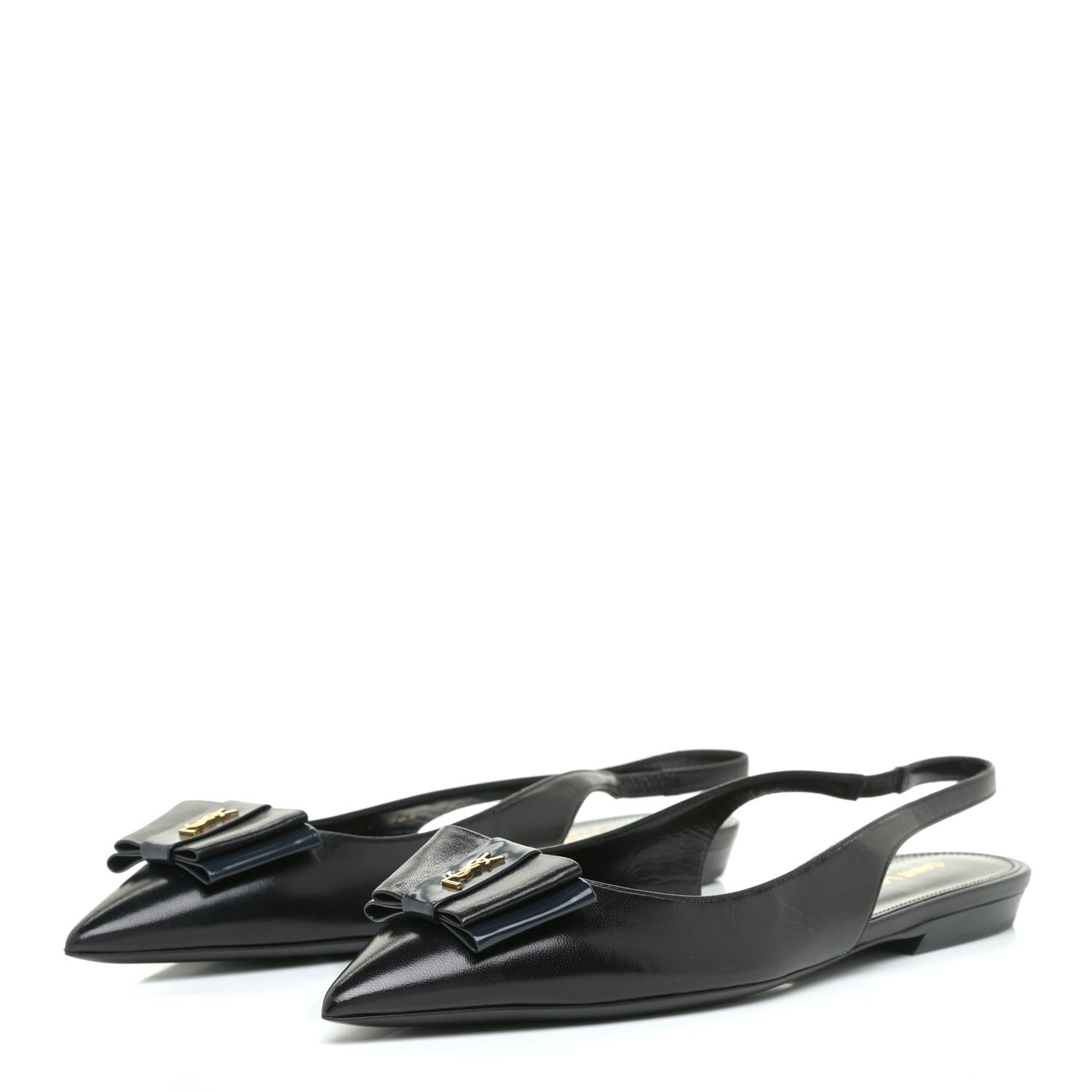 Saint Laurent Patent Smooth Lambskin Anais Slingback Flats 36.5 Black Navy 2 of 16