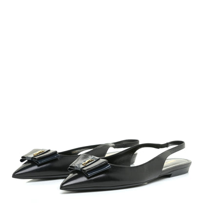 Saint Laurent Patent Smooth Lambskin Anais Slingback Flats 36.5 Black Navy 2 of 16
