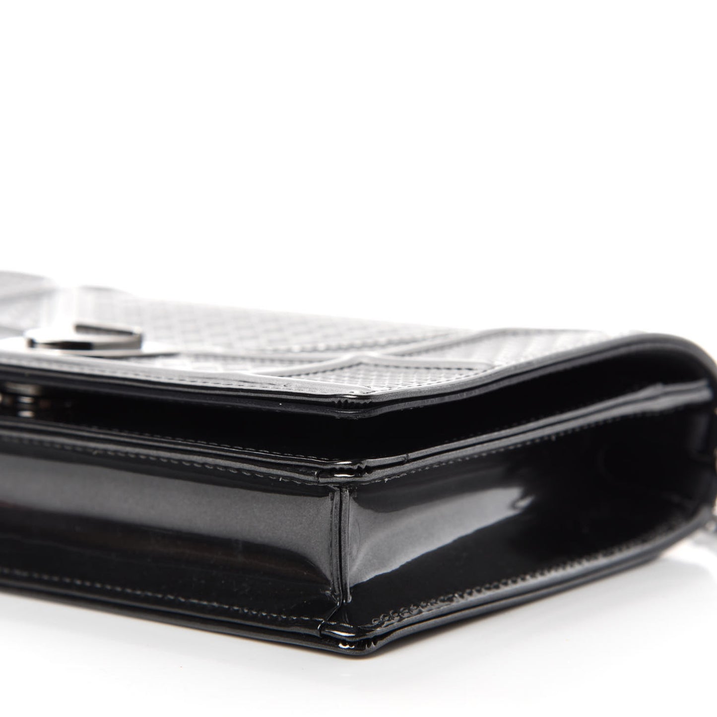 Metallic Patent Micro-Cannage Diorama Wallet on Chain Pouch Onyx Black