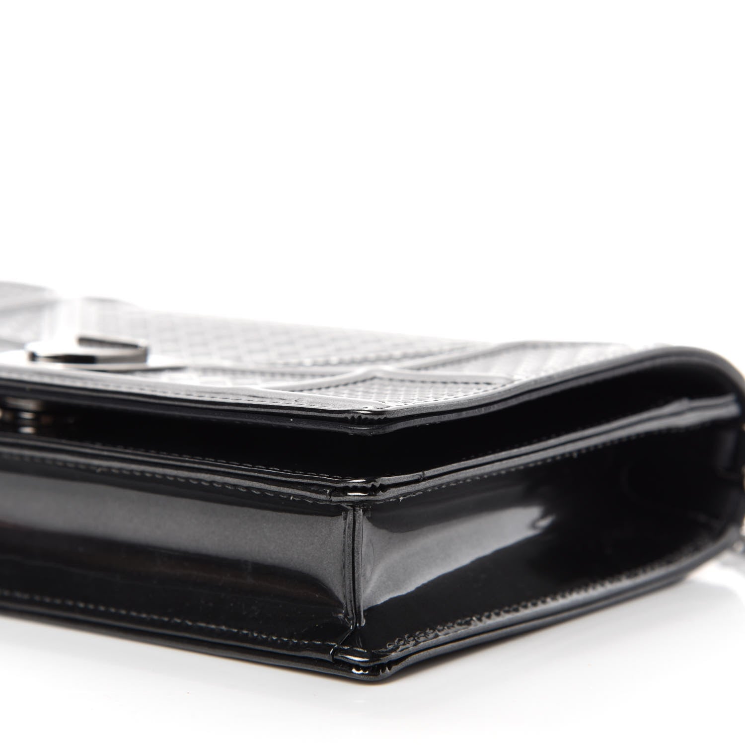 Christian Dior Metallic Patent Micro-Cannage Diorama Wallet on Chain Pouch Onyx Black 7 of 10