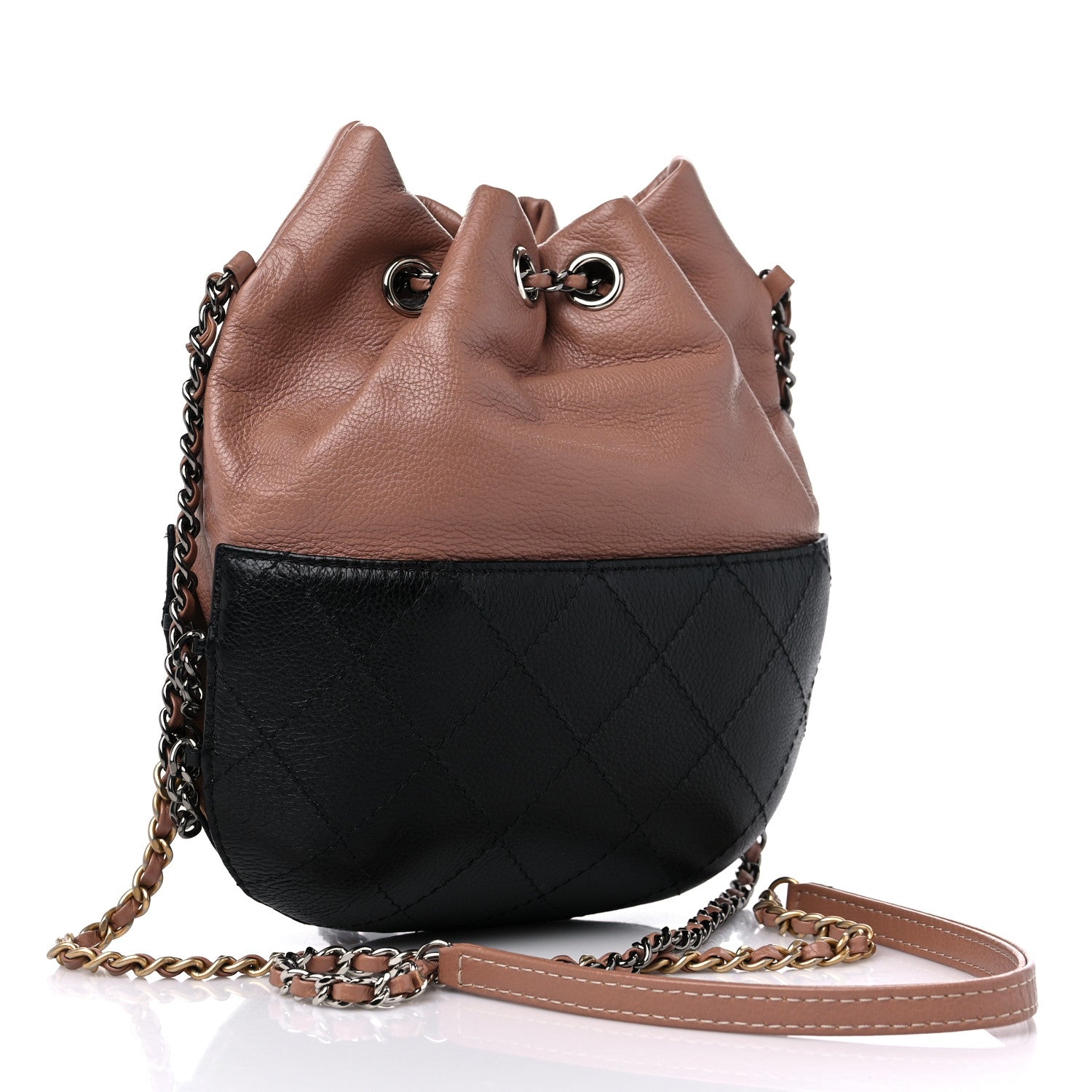 Chanel Calfskin Quilted Small Gabrielle Bucket Beige Black 3 of 10