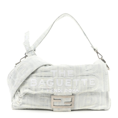 Fendi X MARC JACOBS Bleached Denim Logo Maxi Baguette Off White 1 of 10