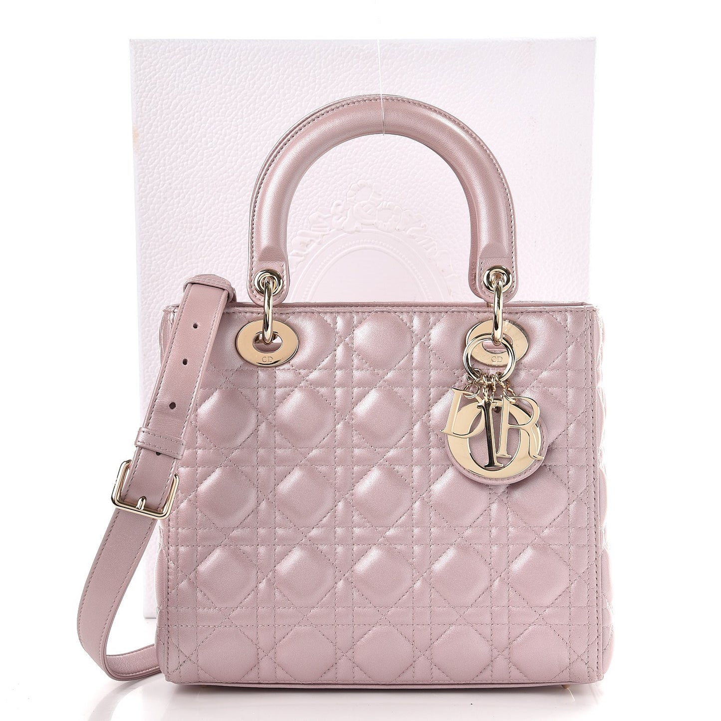 Pearly Lambskin Cannage Medium Lady Dior Lotus