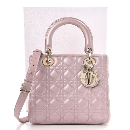 Christian Dior Pearly Lambskin Cannage Medium Lady Dior Lotus 8 of 8