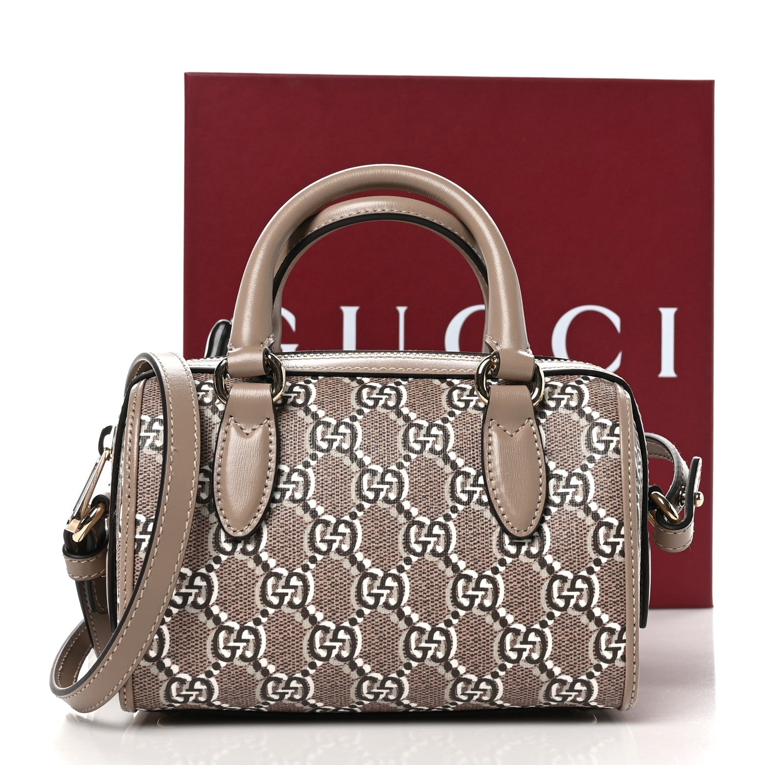 Gucci GG Shadow Monogram Super Mini Ophidia Top Handle Bowler Bag Taupe 11 of 11