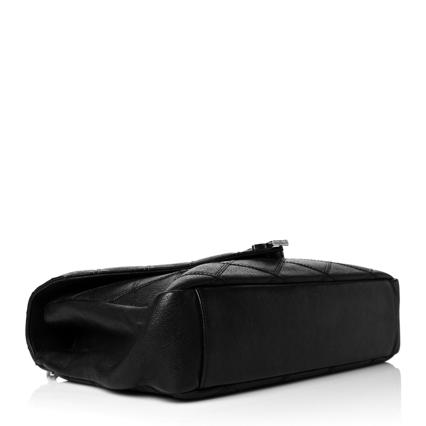 Calfskin Diamond Quilted Monogram Large College Bag Black