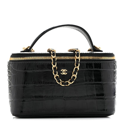 Chanel Calfskin Crocodile Embossed Crococo Small Top Handle Vanity Case With Chain Emerald 1 of 11
