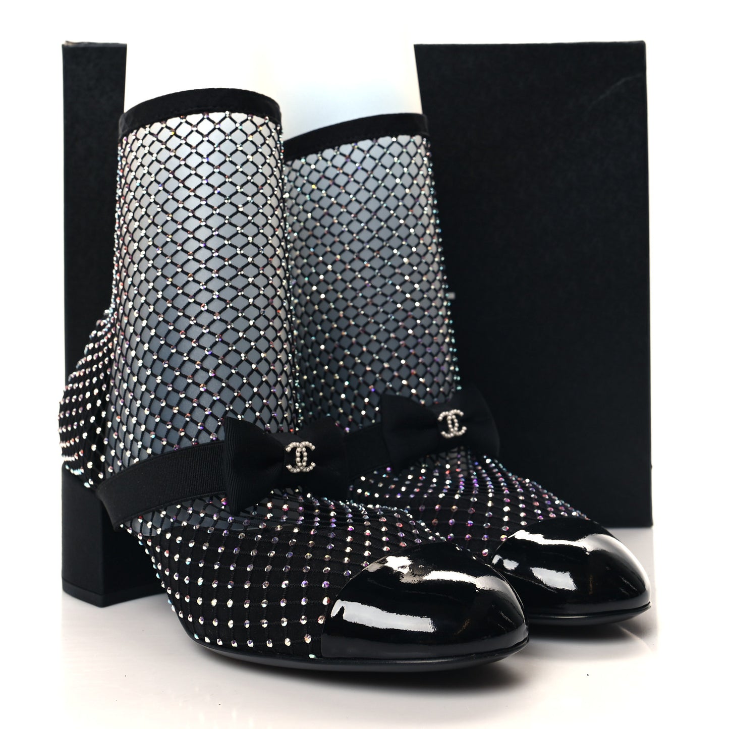 Resille Strass Kid Suede Patent Mary Jane Short Boots 38.5 Black