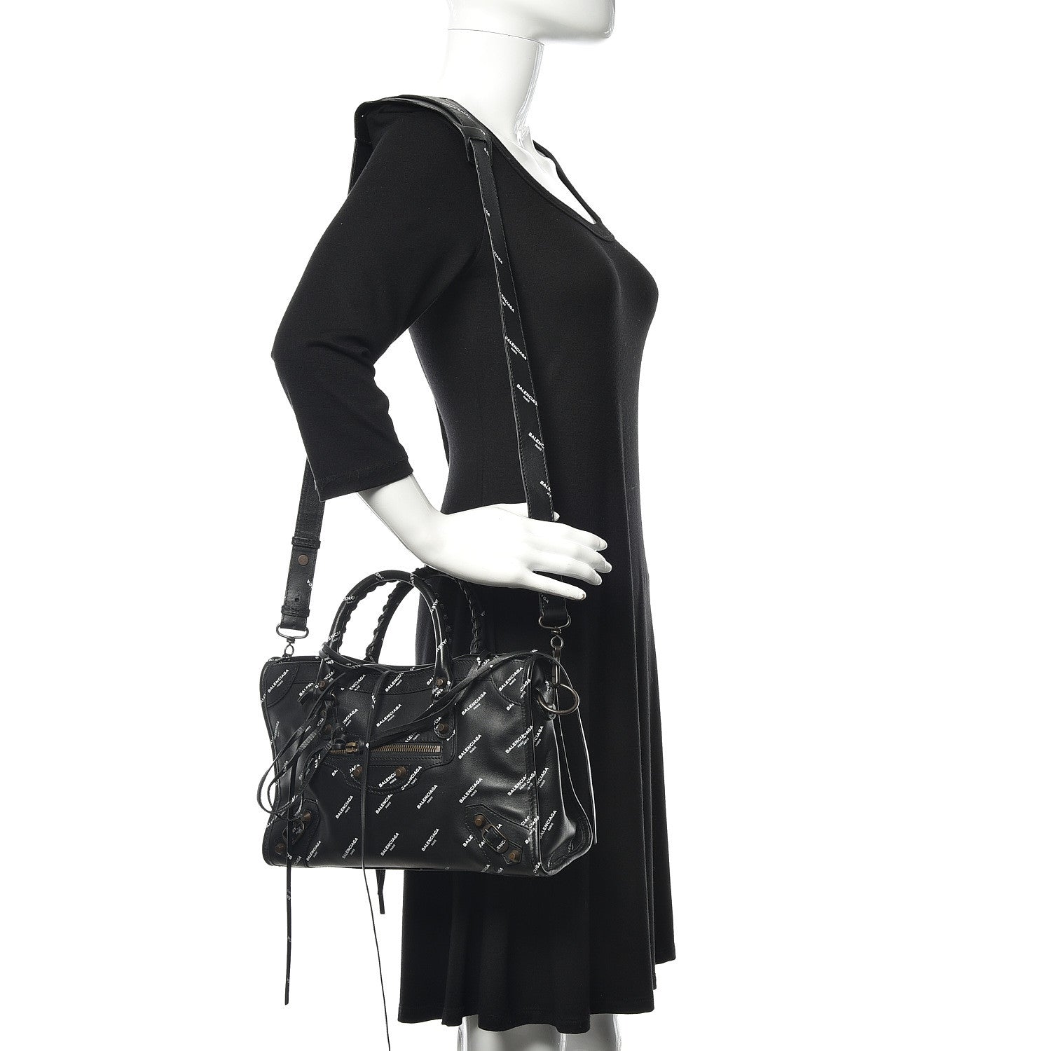 Balenciaga Veau Allover Logo Classic Hardware S City Black White 2 of 10