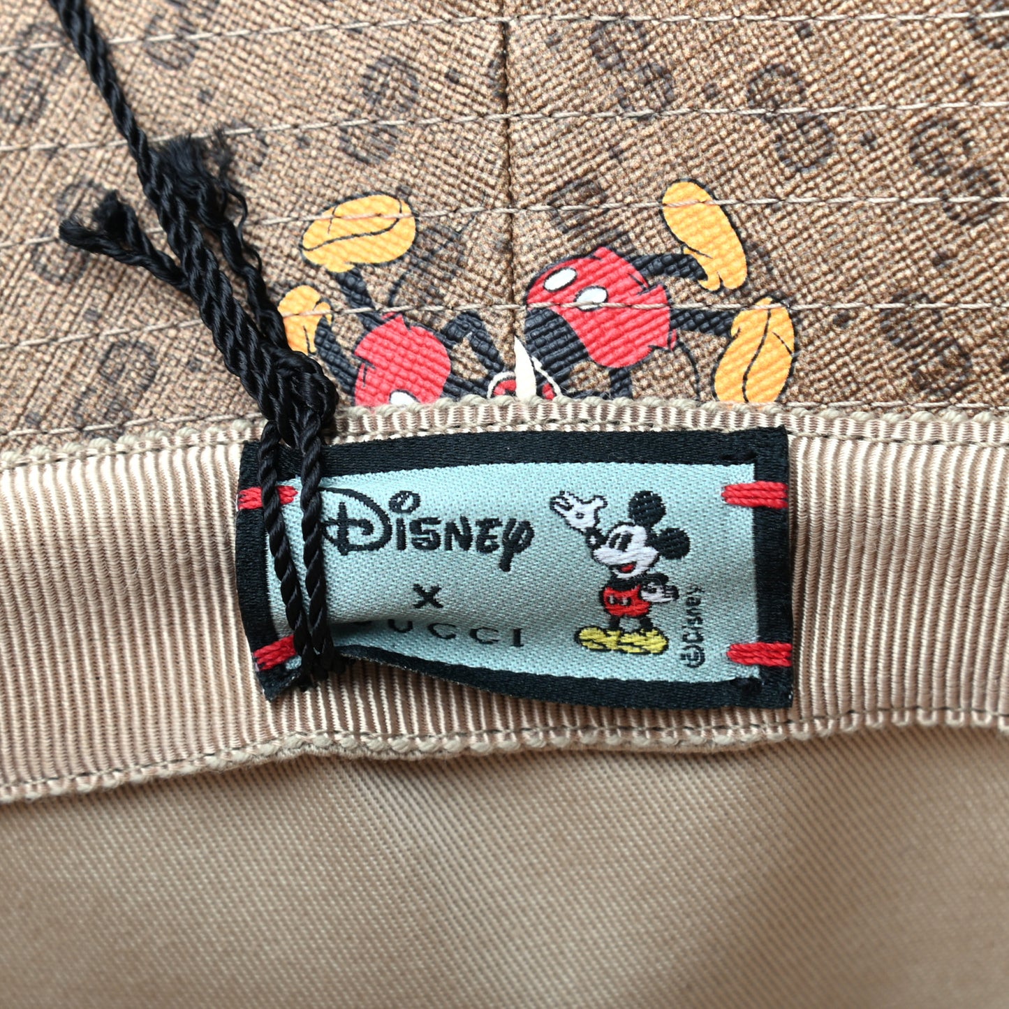 X DISNEY Mini Vintage GG Supreme Monogram Mickey Mouse Trent Bucket Hat M Beige Ebony Yellow