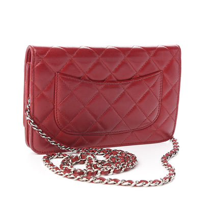 Chanel Lambskin Quilted Wallet On Chain WOC Red 3 of 12