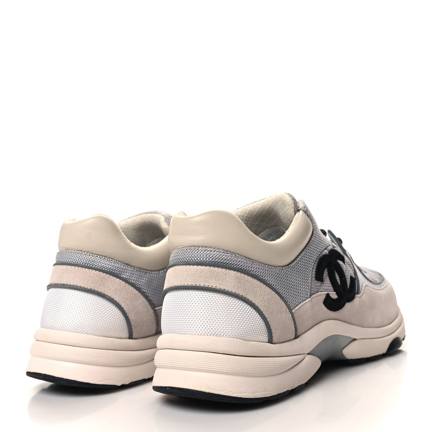 Mesh Suede Calfskin Grained Calfskin Mens CC Sneakers 45 Gray White