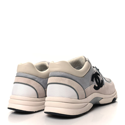 Chanel Mesh Suede Calfskin Grained Calfskin Mens CC Sneakers 45 Gray White 4 of 8