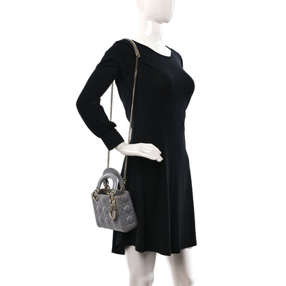 Christian Dior Metallic Lambskin Cannage Mini Lady Dior Grey 2 of 12
