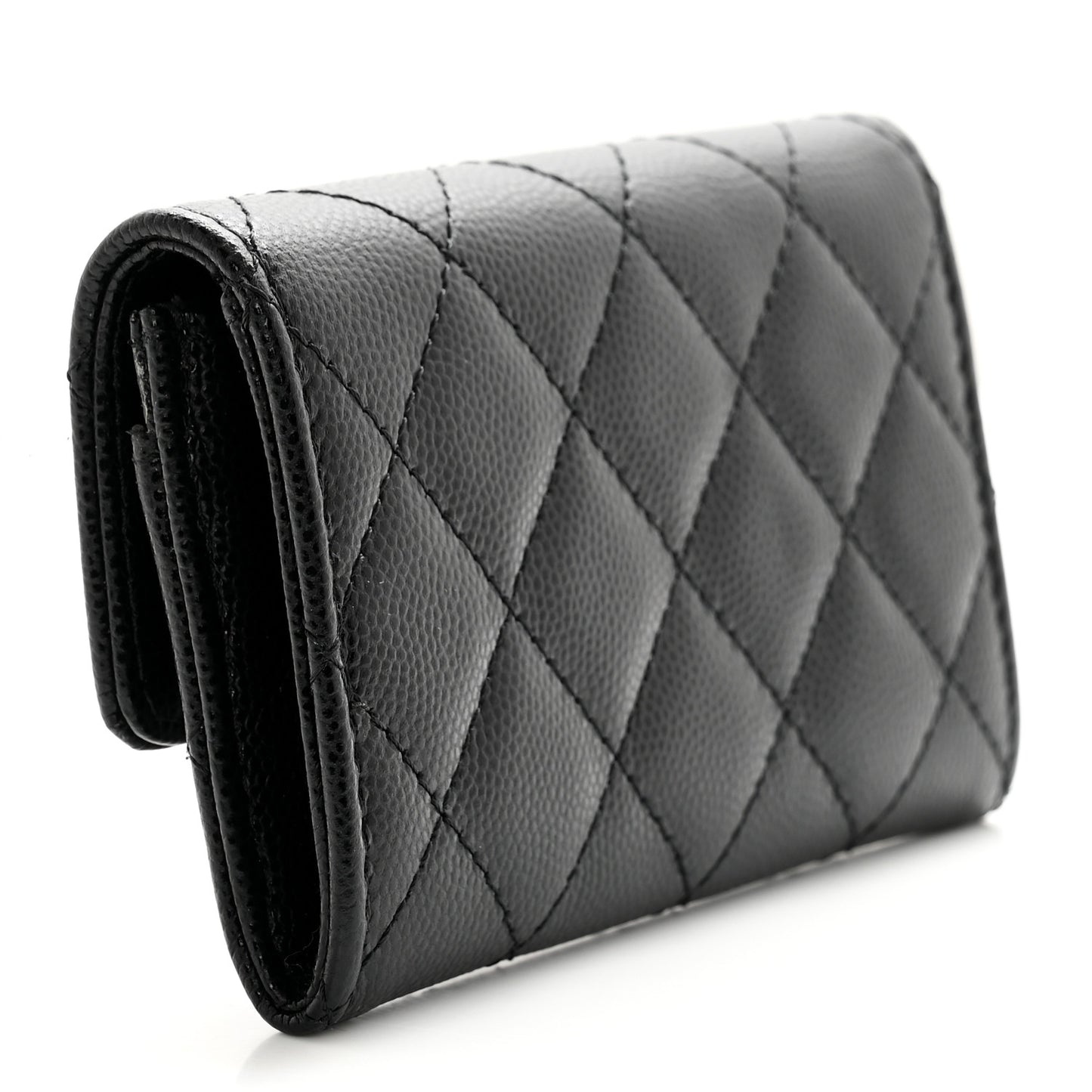 Caviar Quilted Crystal CC Flap Card Holder Black