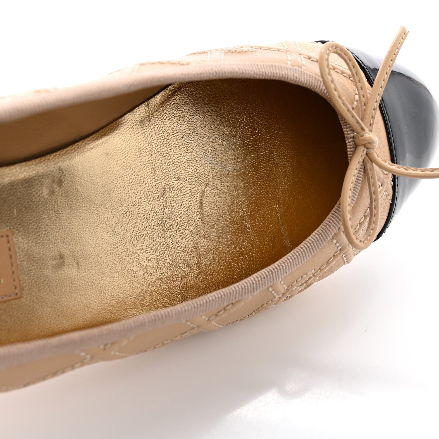 Chanel Lambskin Patent Double Stitched CC Cap Toe Ballerina Flats 40.5 Ivory Black 10 of 11