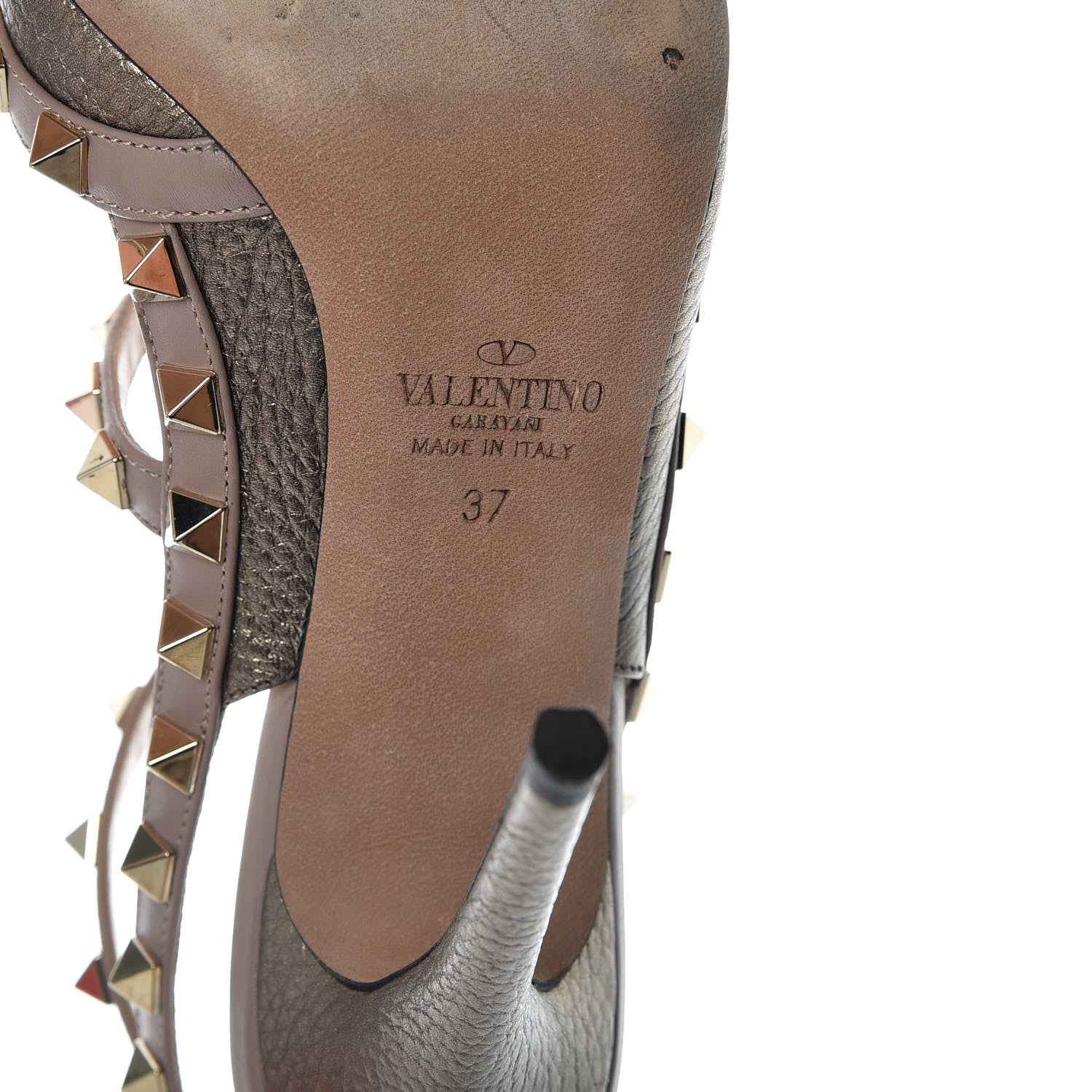 Valentino Garavani Metallic Pebbled Calfskin Rockstud Ankle Strap 100mm Pumps 37 Sasso Poudre 9 of 10