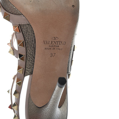 Valentino Garavani Metallic Pebbled Calfskin Rockstud Ankle Strap 100mm Pumps 37 Sasso Poudre 9 of 10