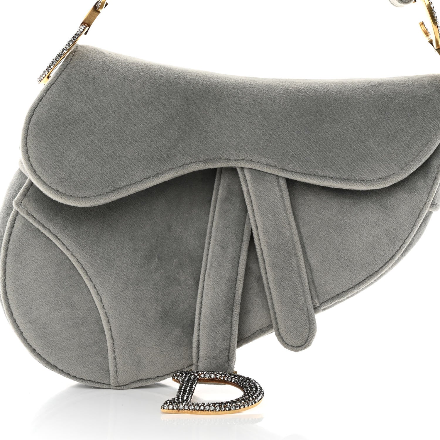 Christian Dior Velvet Crystal Mini Saddle Bag Grey 8 of 11