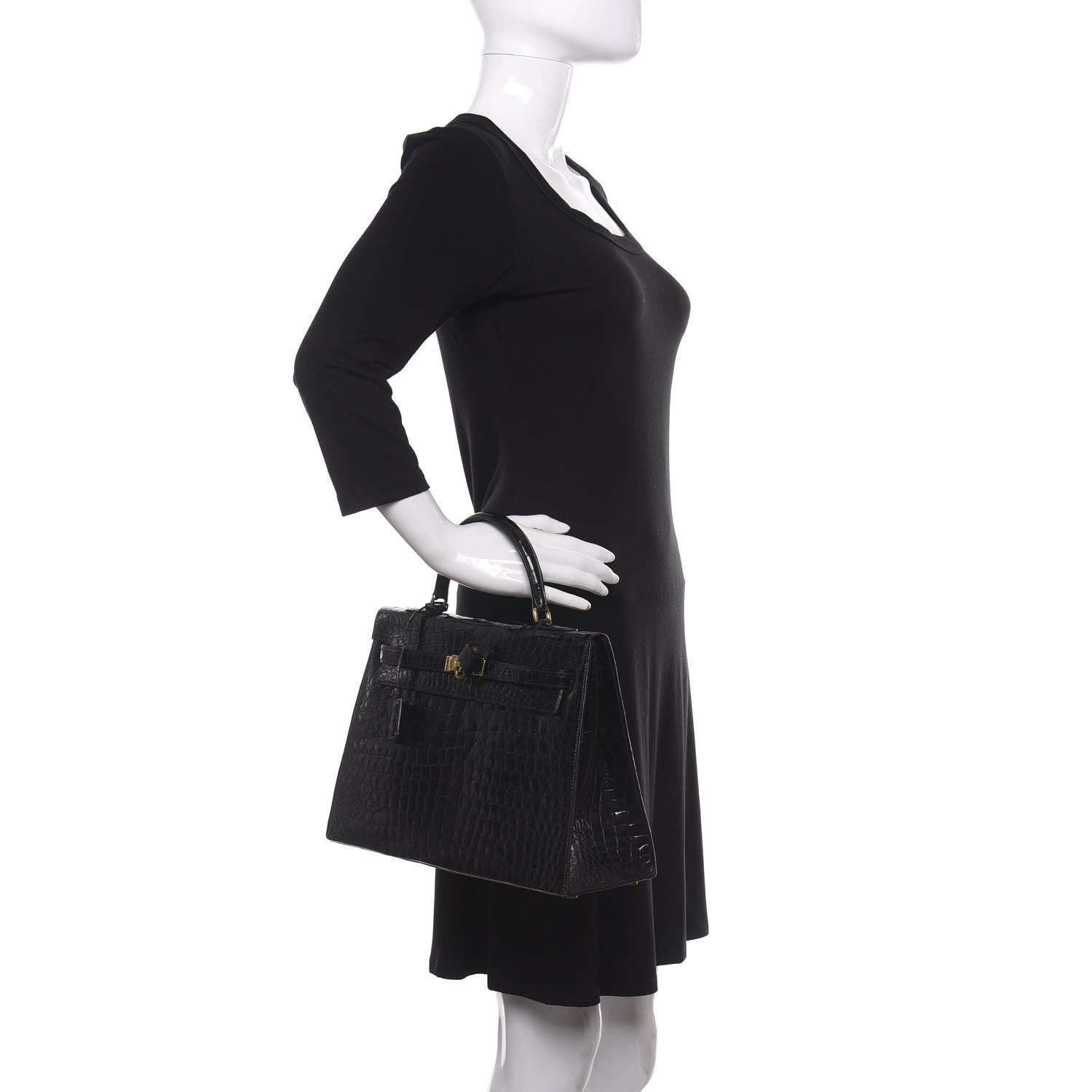 Hermes Shiny Crocodile Kelly Sellier 32 Black 2 of 33
