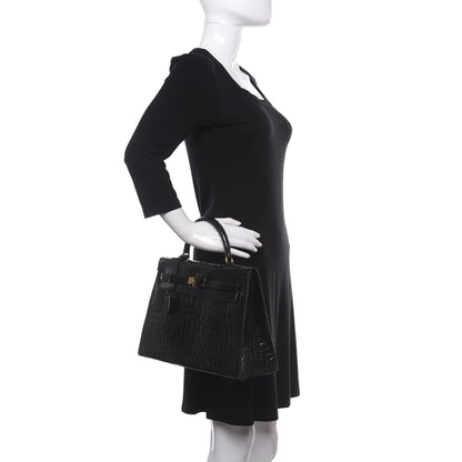 Hermes Shiny Crocodile Kelly Sellier 32 Black 2 of 33