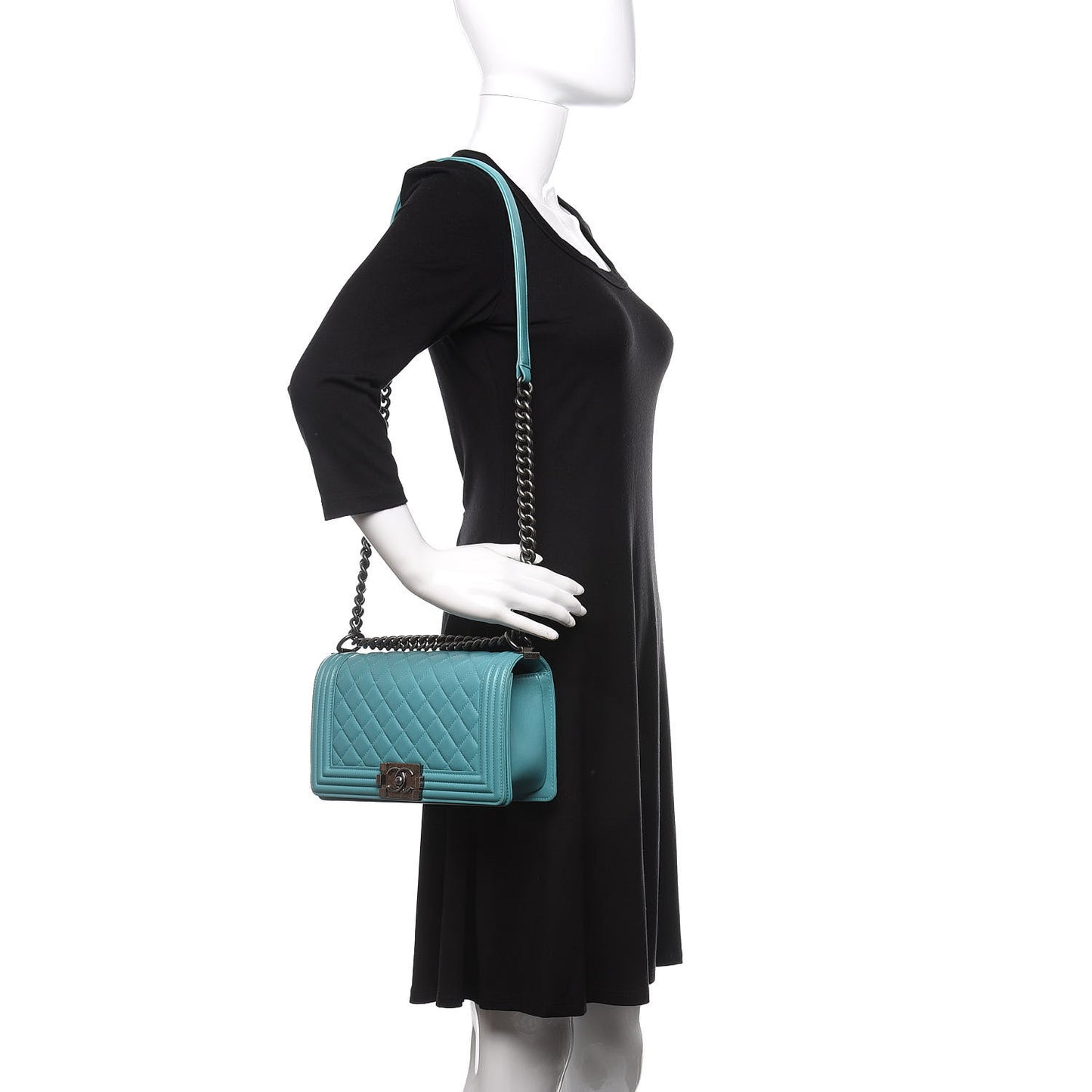 Lambskin Quilted Medium Boy Flap Turquoise