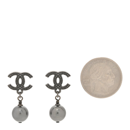 Chanel Pearl CC Drop Earrings Ruthenium Grey 2 of 5